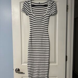 H&M Black and White Striped Midi Dress